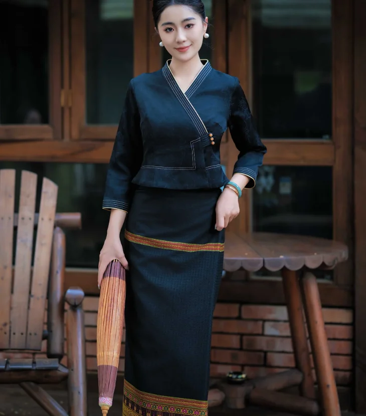 Chinese Xishuangbanna Dai Ethnic Clothing Slim Fitting Chinese Tea Clothing