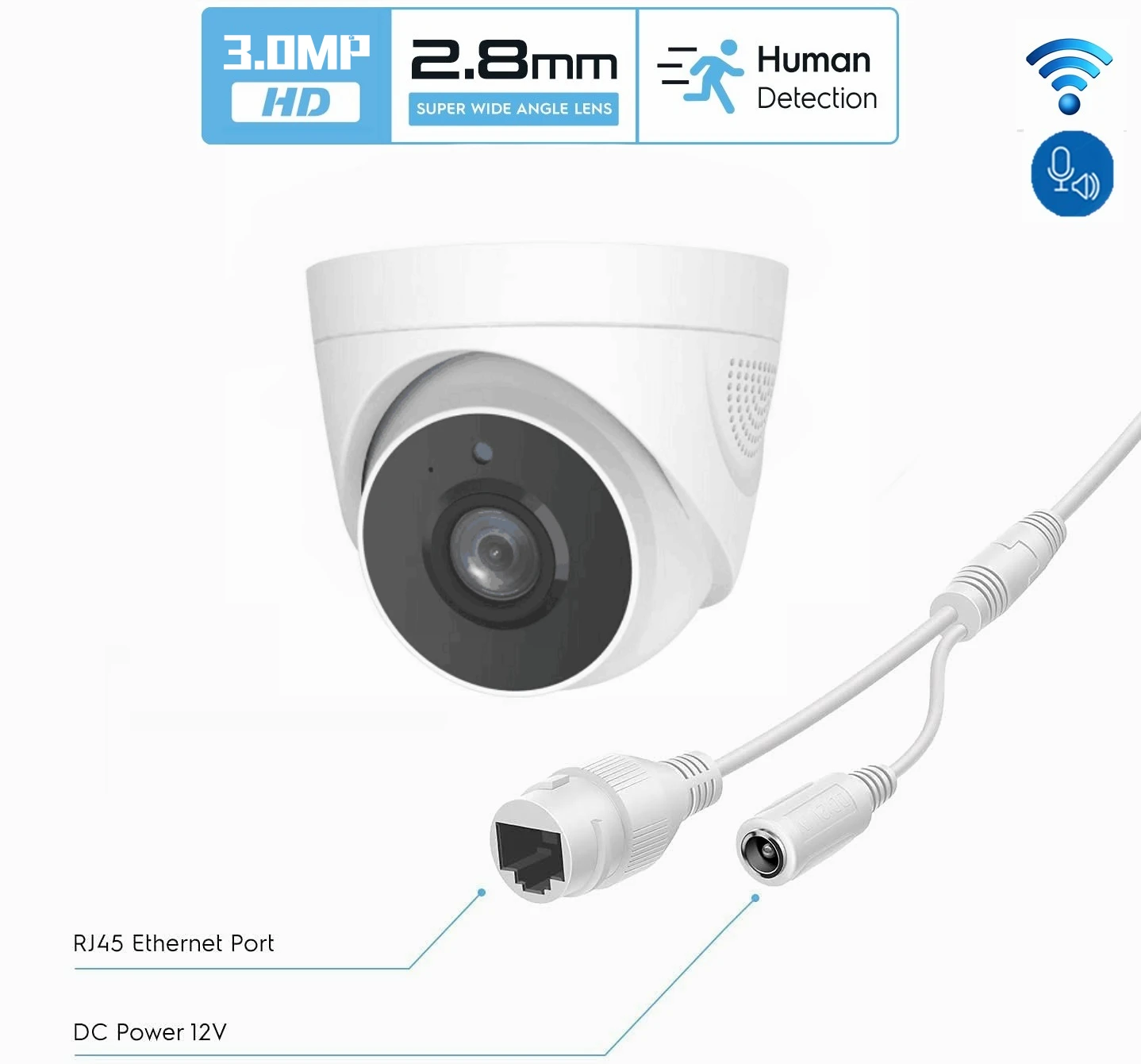 3MP Wireless Surveillance dome Camera Two-Way Audio WiFi Camera indoor Motion Detection Security Camera IR Night Vision IP Cam