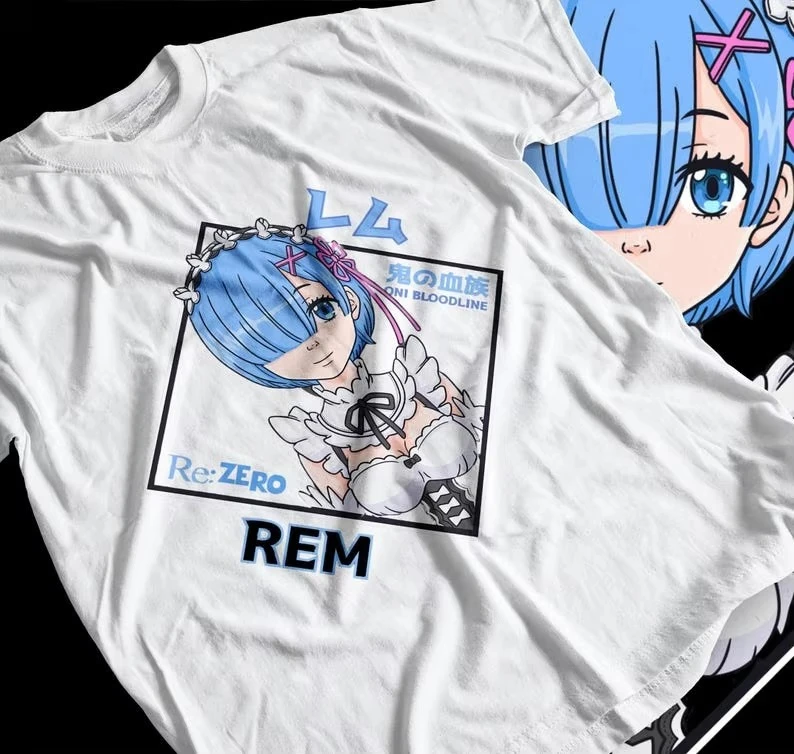 Camiseta Vintage Re:Zero Rem 2026, Estampado Anime Oni Bloodline de Rem, Camiseta Retro Oversize de Algodón Estilo Urbano para Fans Hombres y Mujeres