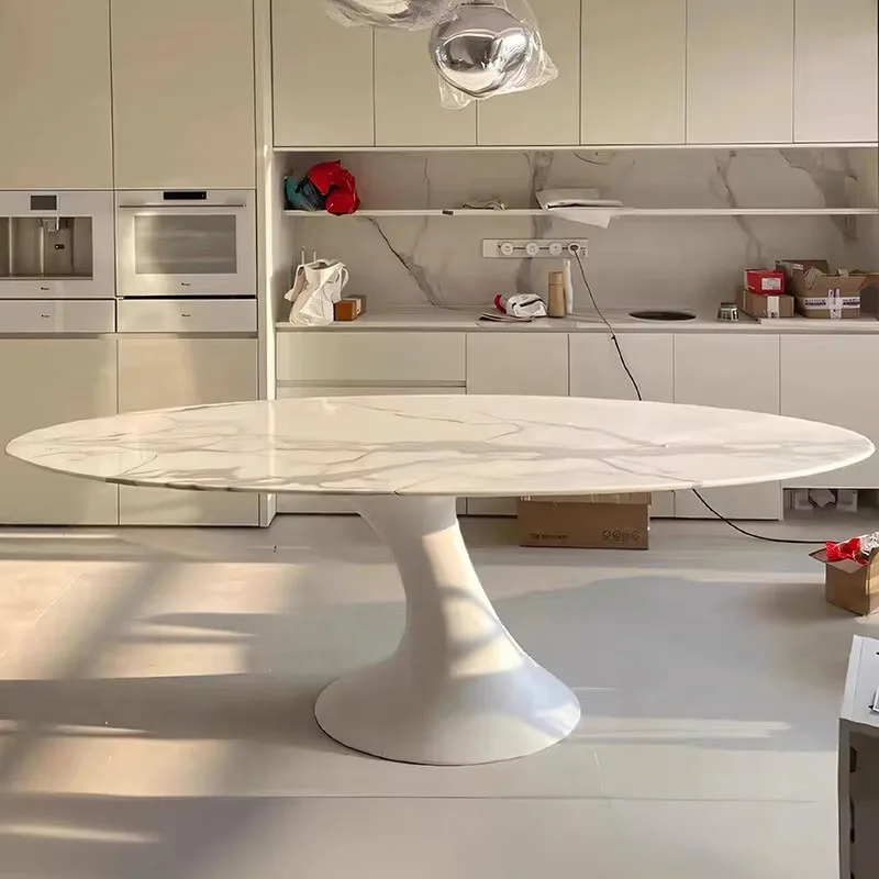 Marble Dining Table Oval Modern Simple Light Luxury Creative Shaped High-end Stone Natural Stone Rock Slab Customizable Home