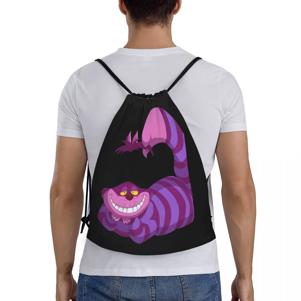 Benutzer definierte Cheshire Cat Anime Kordel zug Rucksack Taschen leichte Alice in Wonderland Gym Sport Sackpack Säcke zum Einkaufen