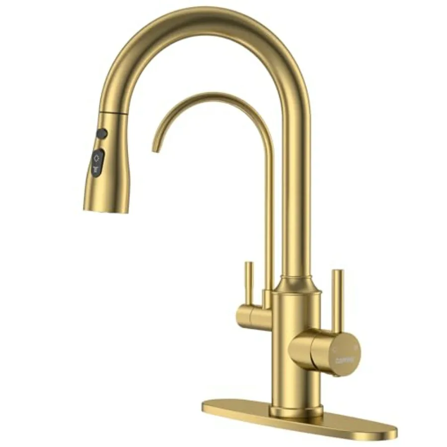 

Золотой кухонный смеситель с краном для питьевой очищенной воды, высокий излив, 3-в-1, из нержавеющей стали, для раковины, на 1 отверстие, с двумя ручками, 3-ходовой, Pu