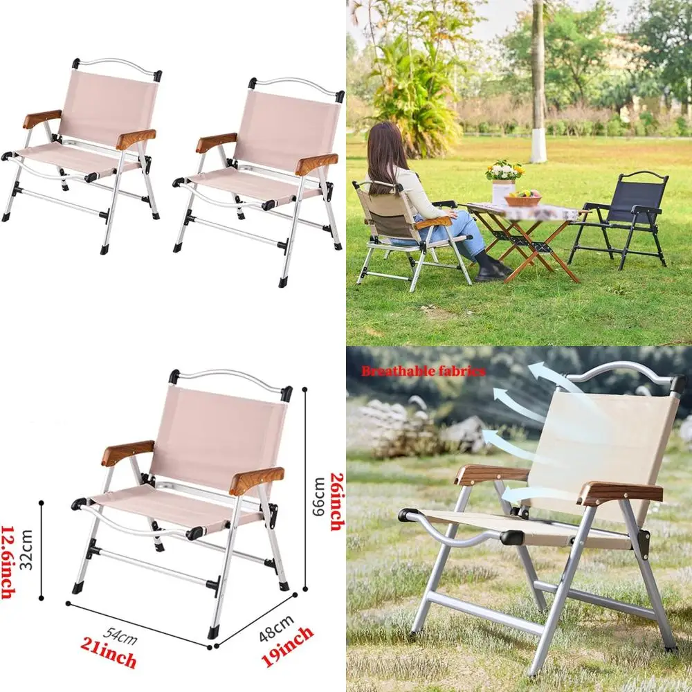 Conjunto de 2 cadeiras dobráveis ao ar livre, cadeiras portáteis de metal para praia e acampamento com tecido respirável para uso no pátio