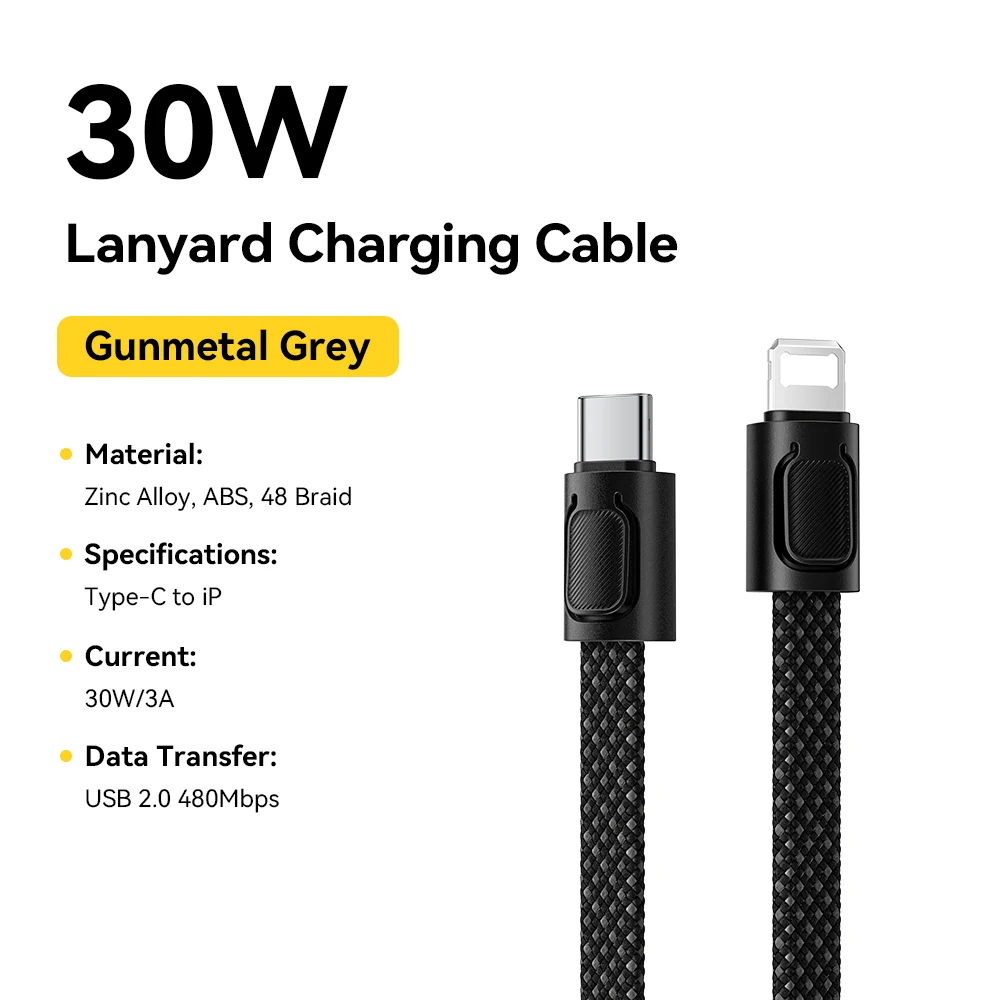 Essager 60W Typ-C-auf-Typ-C-Ladekabel mit Lanyard, multifunktionales Handgelenk- und Nackenkabel für iPhone, Samsung, Xiaomi, Huawei