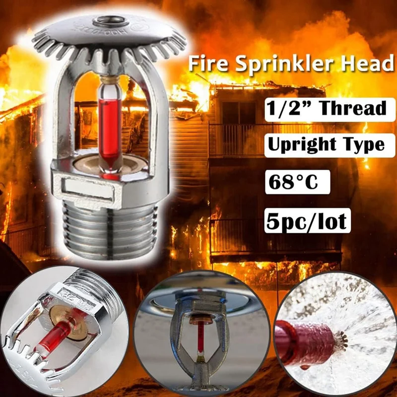 ABAE-5Pcs رأس رشاشات الحريق 155 ℉ ، الرشاشات المستقيمة - رش الماء برأس 68 ℃   استجابة سريعة 1/2 بوصة خيط NPT