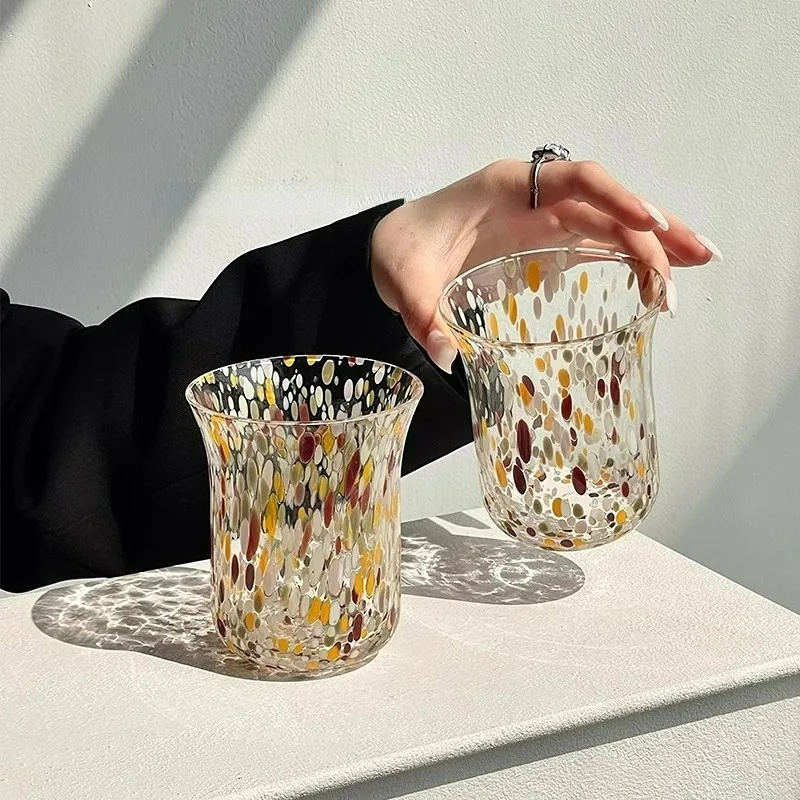 Creative Embossed Glasses Cups,Colorful Spotted Glass Cup,Vintage Whiskey Glass Cup,Perfect for Juice Water,Party Kitchen Tools