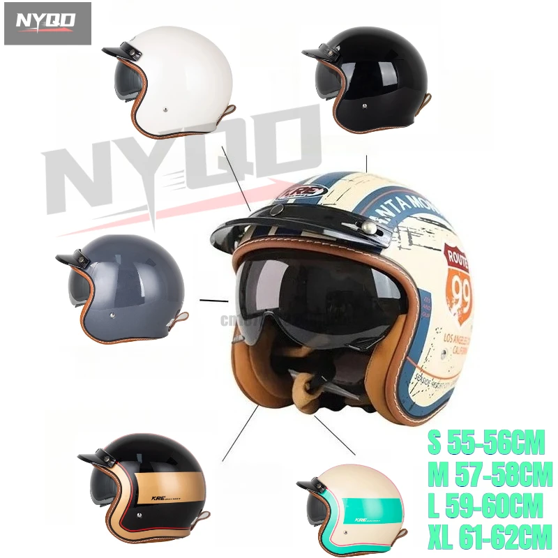 

Vintage Fashion Safety Helmets Four Seasons Motorcycle Helmets DOT Certification With HD Lens For Adult Open Face Helmet