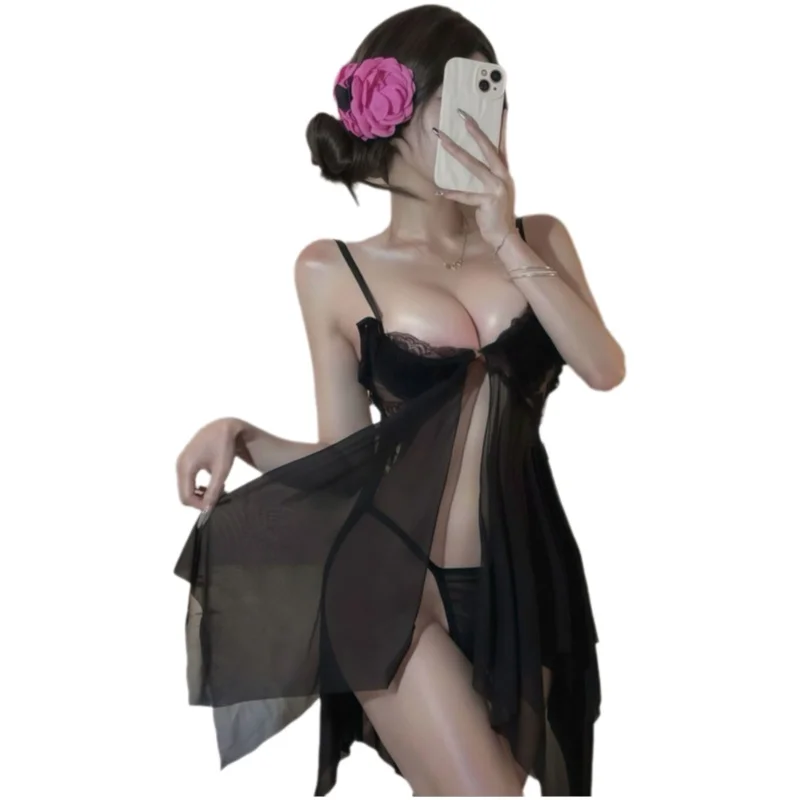 

Новая сексуальная пижама для женщин: кружевное платье на бретельках из сетки, однотонное, с глубоким V-образным вырезом на спине, без рукавов, элегантное, Pure Desire E79B