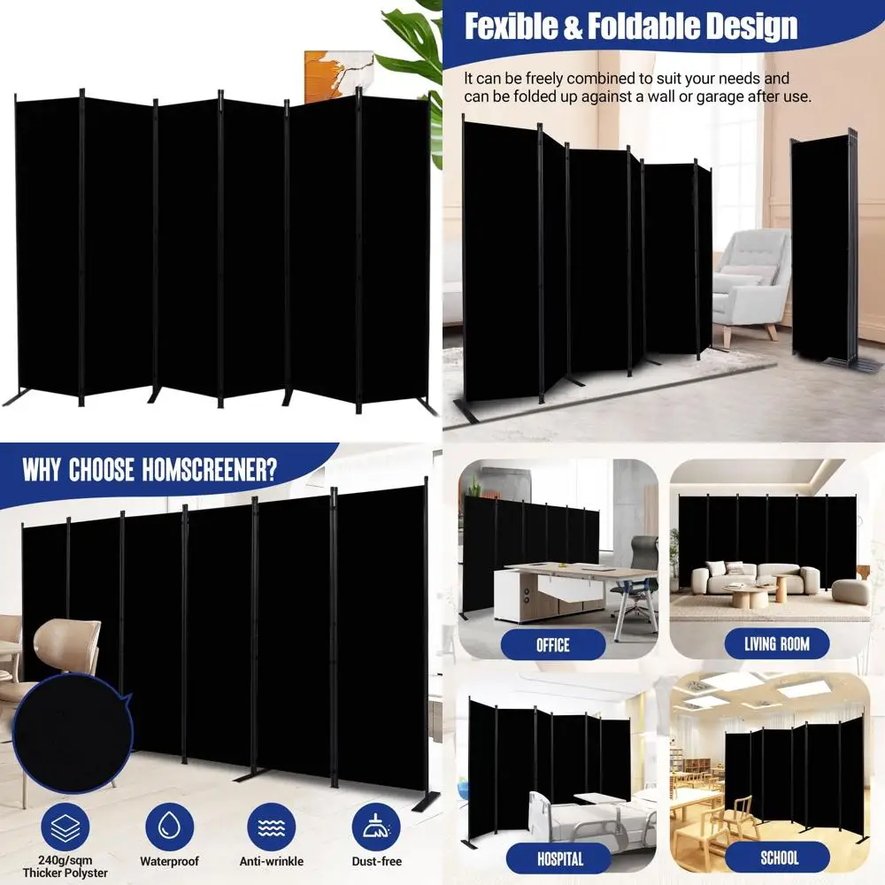 

6-Panel 11 Ft Wide Folding Room Divider, Portable Privacy Screens for Home, Office, and Studio in Black