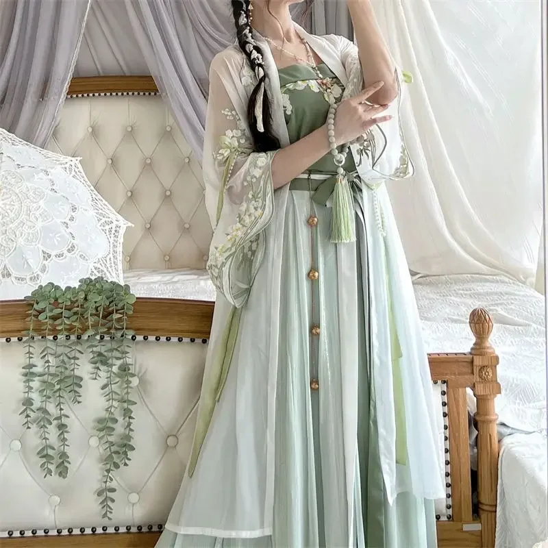 Original Green Hanfu Song Dynasty Exquisite Embroidery Elegant Show Thin Show White Everyday Girl Plain Color Han Dynasty Dress