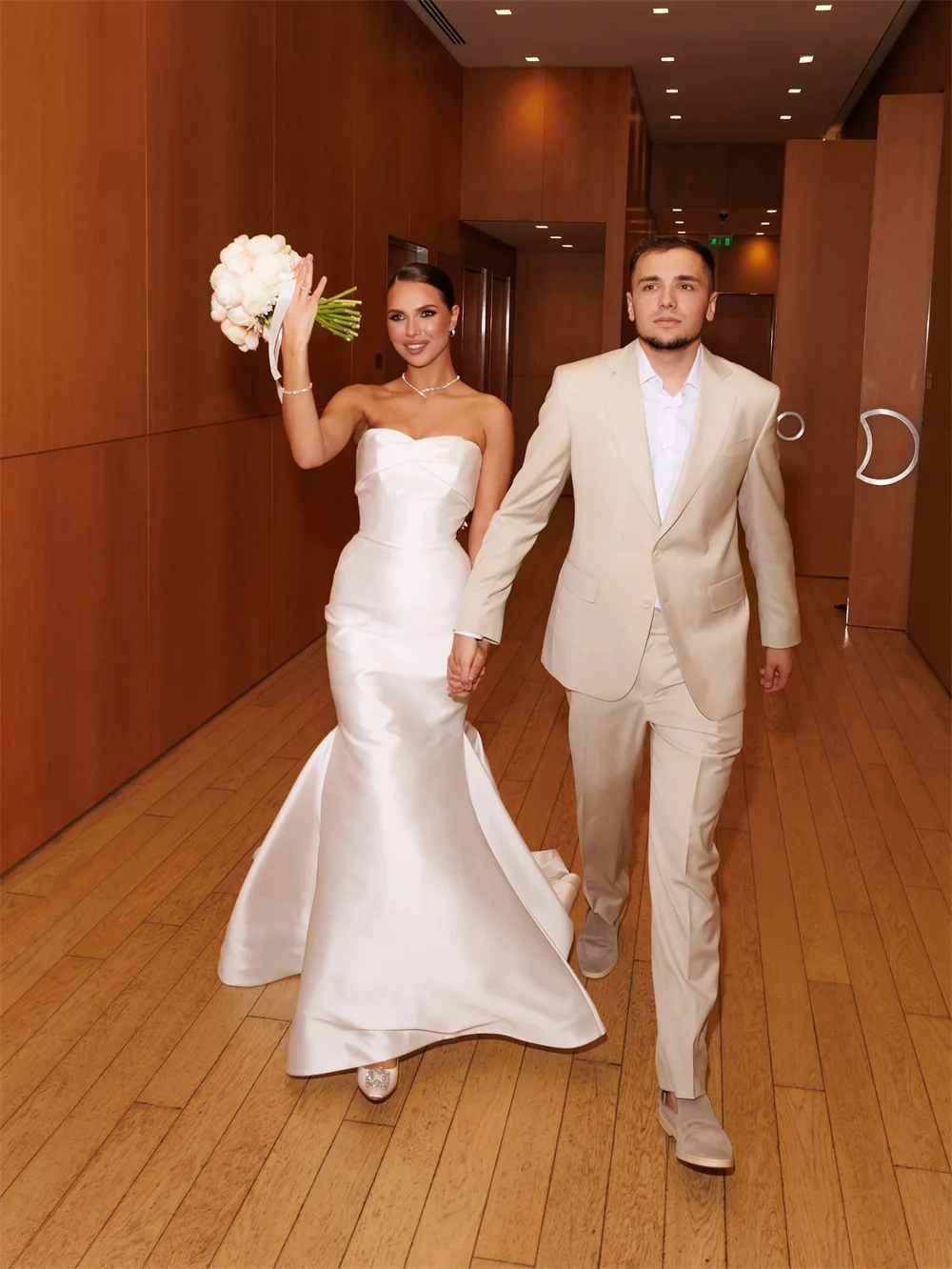 Kyoto Customized White Simple Satin Mermaid Wedding Dress Strapless Long Train vestidos de noche Elegant Evening Dresses 2025