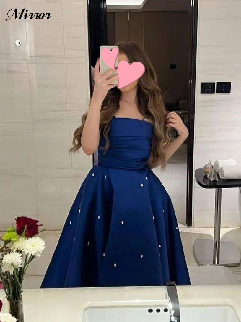 Mirror Dress Elegant Vintage Simple Crystal Beading Ruffle A-Line Customize Formal Occasion Prom Dress Evening Party Gowns