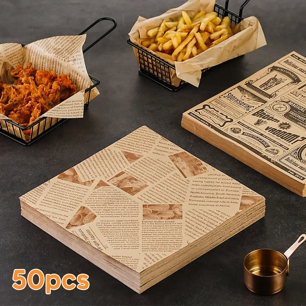 50Pcs Oil-Proof Wax Paper Food Wrapper Paper Bread Sandwich Burger Fries Wrapping Baking Tools Fast Food Bread Oilpaper