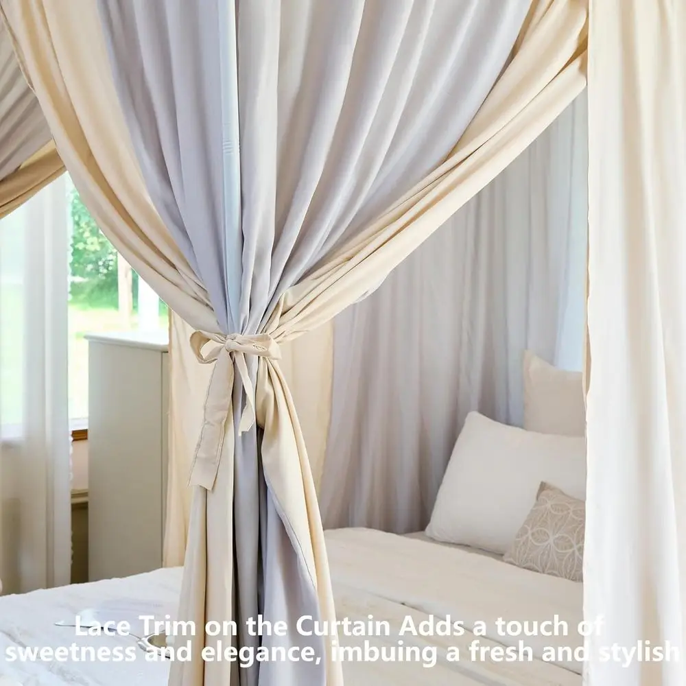 Elegant Canopy Curtains with Ties for King Beds - Soft Drapes for Privacy and Style in Gray/Khaki