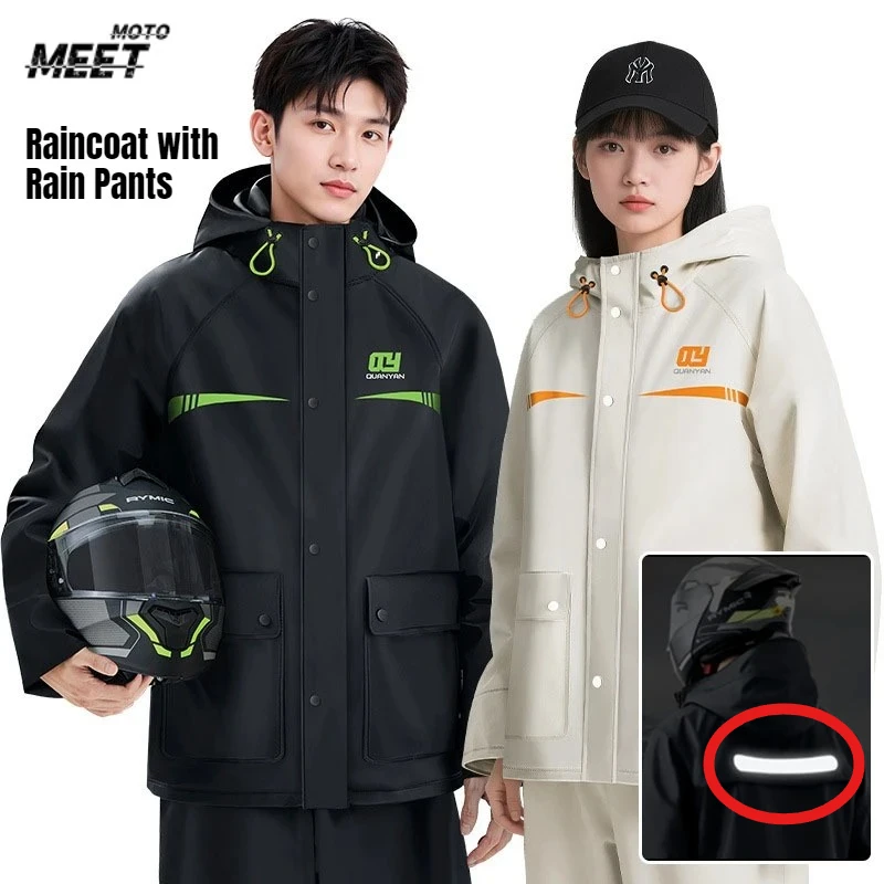 HOT Waterproof Raincoat with Rain Pants PVC Rain Pants Set for Adults Split Jacket Poncho Rainproof Outdoor Cycling Rainwear