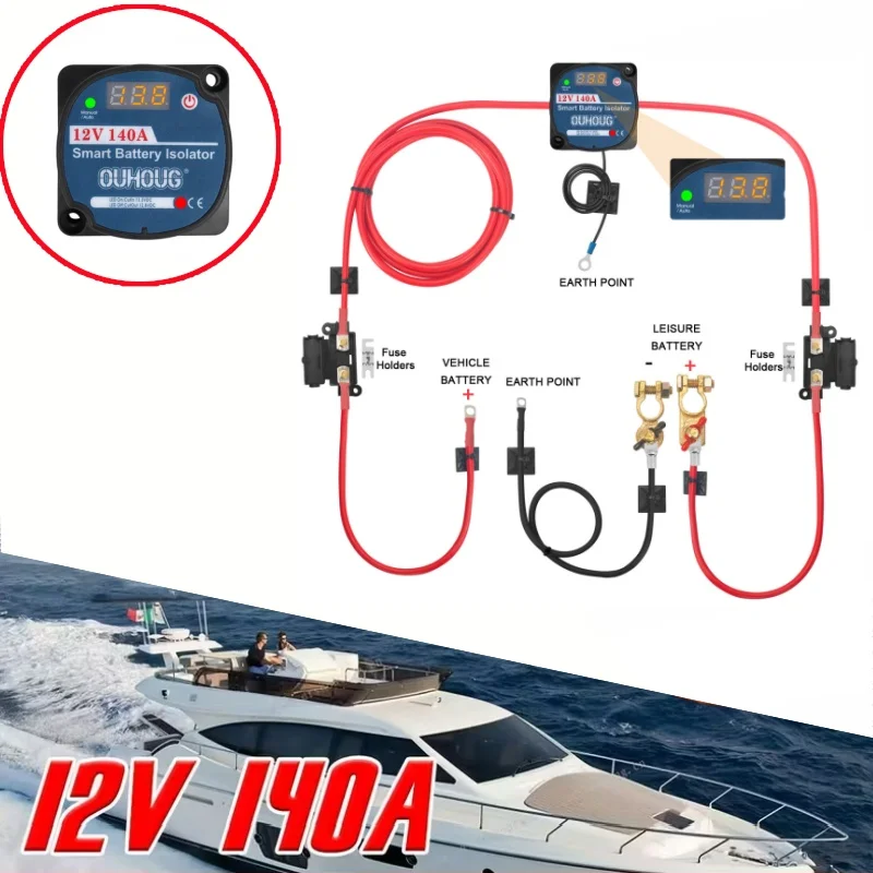 Updated 3/5/7/10 MTR Ready Made Split Charge Kit 12V 140Amp Voltage Sense Relay 110Amp Cable T4 T5 Camper Van Auto Electrical