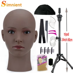 Bald Mannequin Head With Adjustable Tripod For Hat Display Training Head With Wig Head Stand Wig Install Kit For Making Wigs