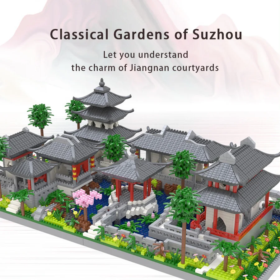 China-Chic micro particle building blocks are difficult to assemble Suzhou garden architecture series assembled toys