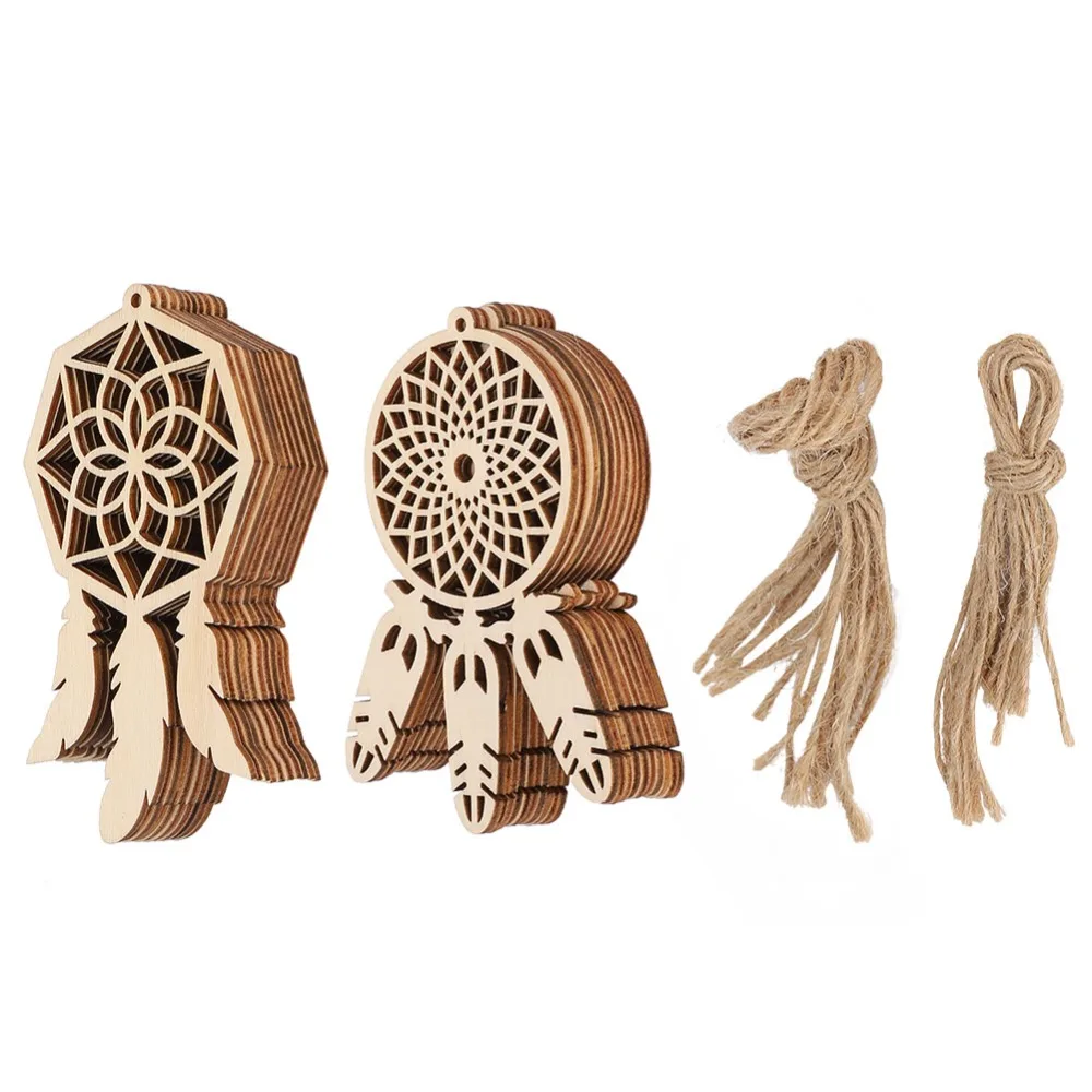 20pcs Wood Wooden Dreamcatchers Wooden Pendant String Decor Dream Catcher Kits Unfinished Wood Wood Crafts Christmas Tree