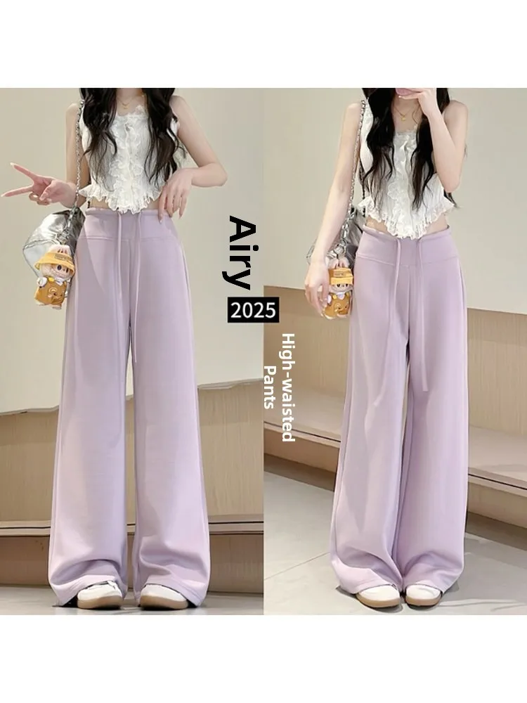 

Purple High Waist Loose Straight Leg Casual Pants Women's Fashion 2025 New Style Comfortable Breathable Cotton Blend
