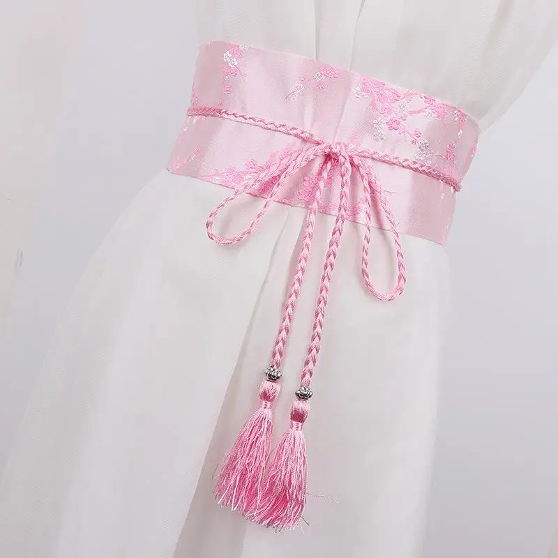 Elegant Bow Tie Vintage Embroidered Floral Waistband Stylish Belt for Women Dress Outfit