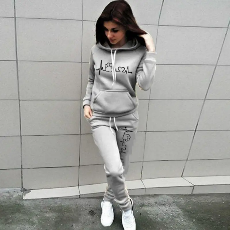 Solid Women Tracksuit Casual Hoodies Sweatshirt Pant Set Lounge Wear Sport Suit 2PCS Autumn Winter Clothes Hooded Thicken Sets