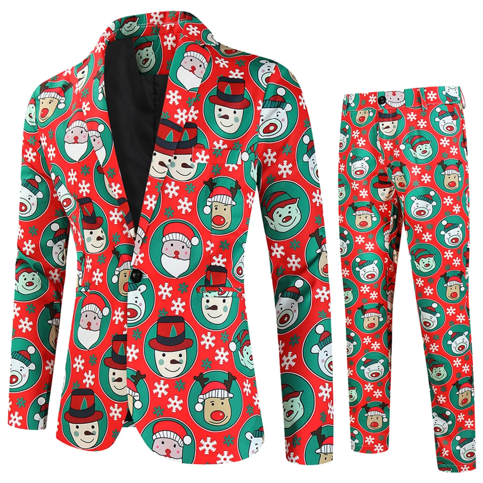 Fashion Christmas Printed Blazer Sets Men (Jackets + Pants ) Autumn Spring Club Party Two Pieces Suits Christmas Party Suits