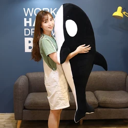 창조적인 거대한 킬러 고래 봉제 장난감, 수면 베개, 부드러운 동물 바다 상어 인형, 어린이 소년 선물, 60-100cm