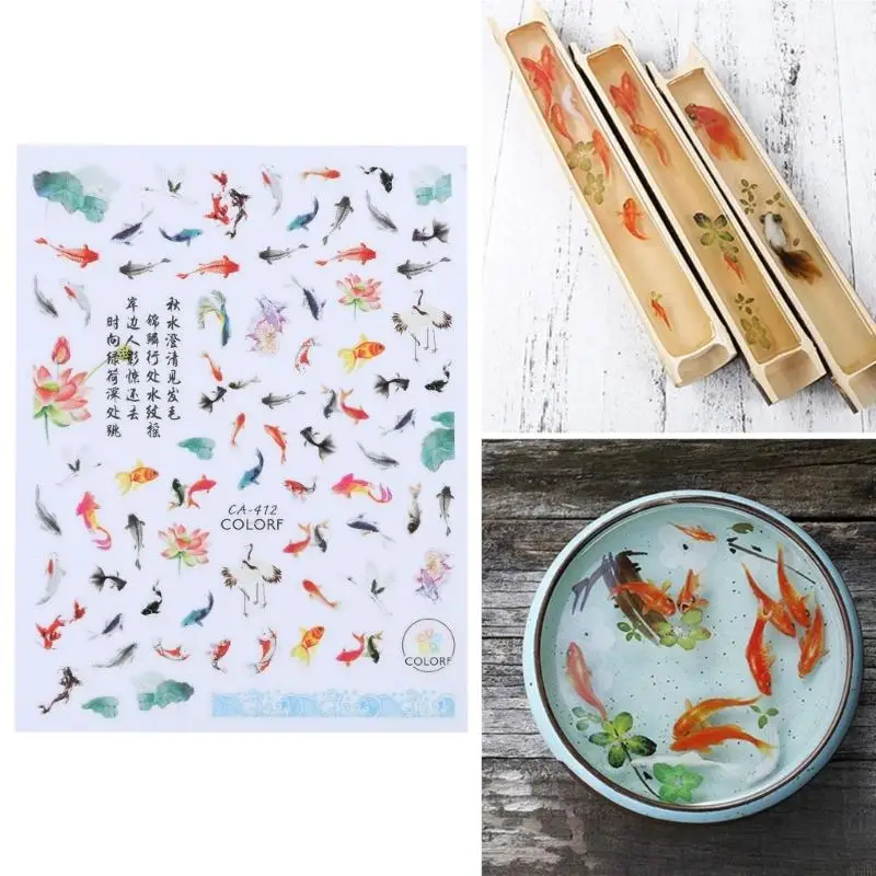 goldfish nail stickers handmade nail art decorations fish lotus Epoxy Resin Mold Filler DIY Crafts Jewelry Making Fillings