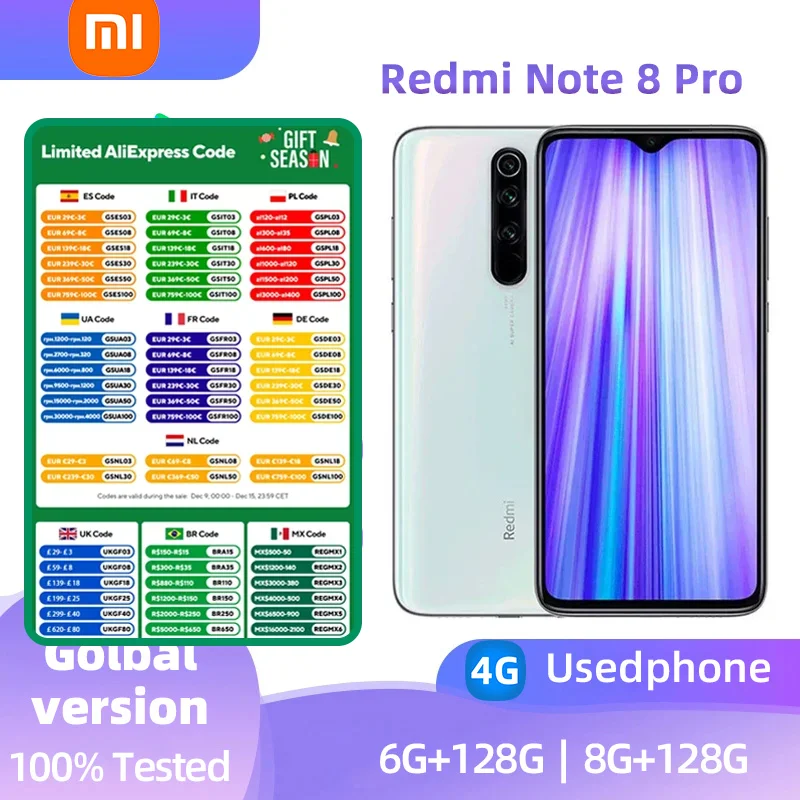 Xiaomi Redmi Note 8Pro 4G Android 6.53-inch RAM 6G ROM 128G MediaTek Helio G90T Used phone