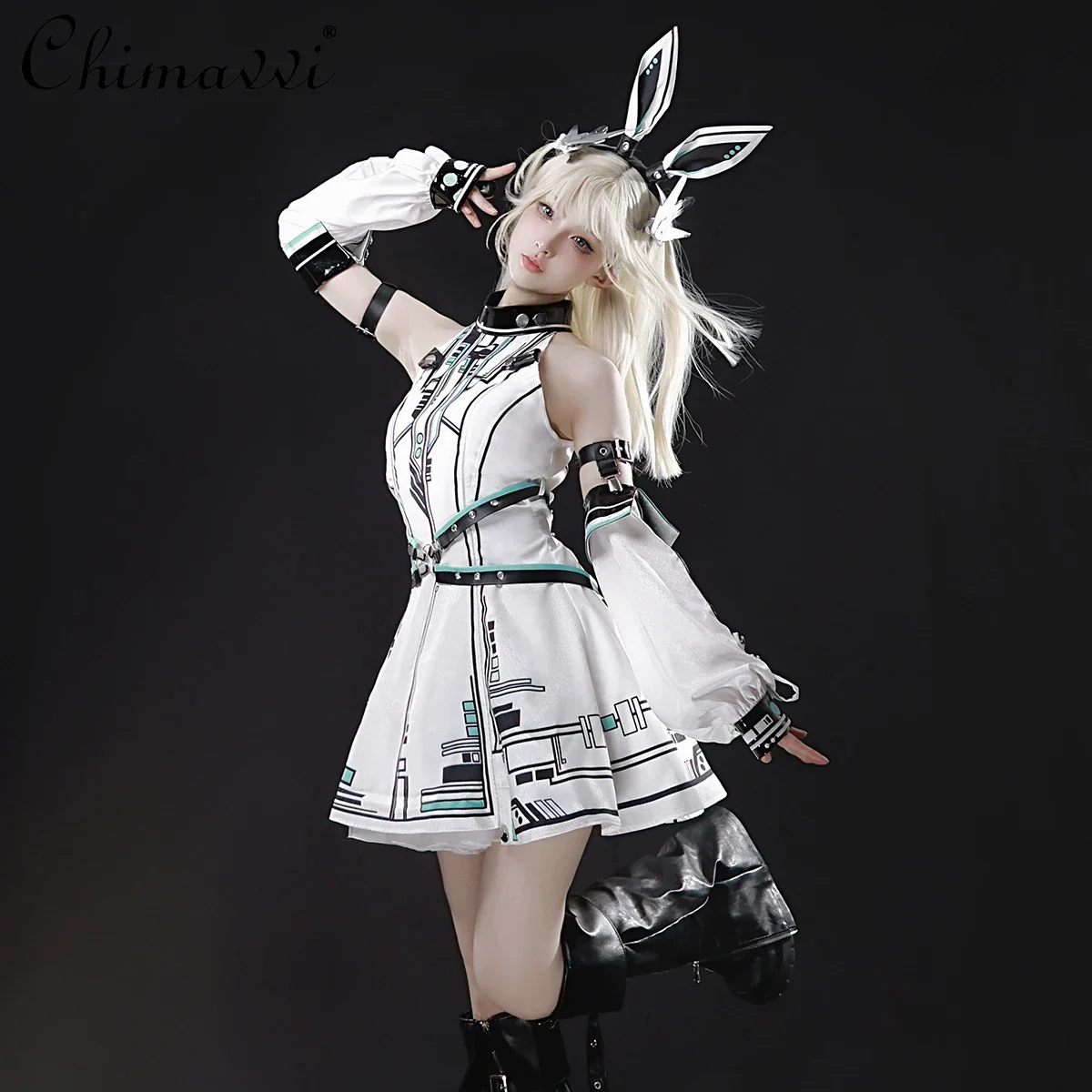 فستان أنيق بقصة ضيقة للفتيات الرائعة لعام 2025 بأكمام يدوية وتصميم ميكانيكي أصلي ثنائي الأبعاد لوليتا