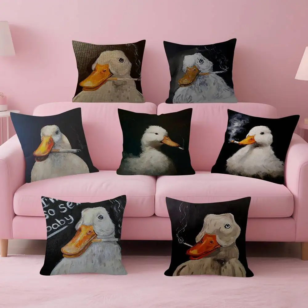 Duck Fun Illustration Smoking Duck Cushion Cover Car Throw Pillow Case For Sofa Car Christmas Gift