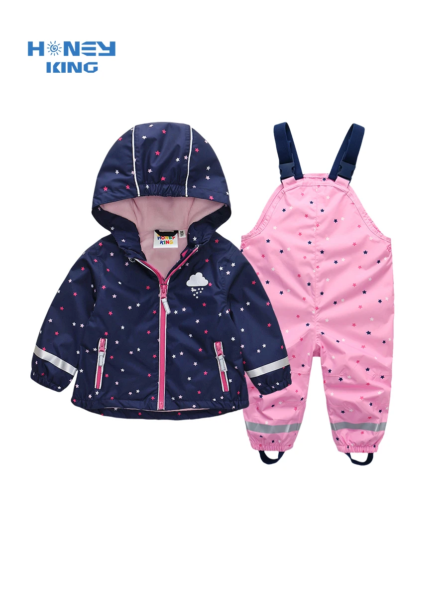 HONEYKING Baby Raincoat Suit Children's Clothing Set Waterproof Overalls Girls Jumpsuit Jacket And Pants Combo for Kids
