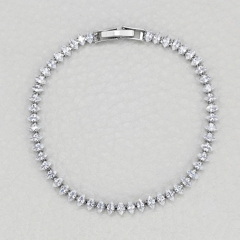 

Marquise Oval Square Cut Luxury Silver Color Tennis Bracelet Cubic Zirconia for Neutral Party Gift Wed Luxury Jewelry