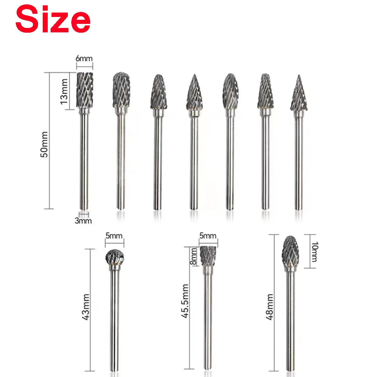 20 Pz Doppio Taglio In Acciaio Al Tungsteno Carburo Rotary Burr Die Grinder Gambo Strumento Bit od Testa di Rettifica In Metallo Intagliare Router Burr Drill