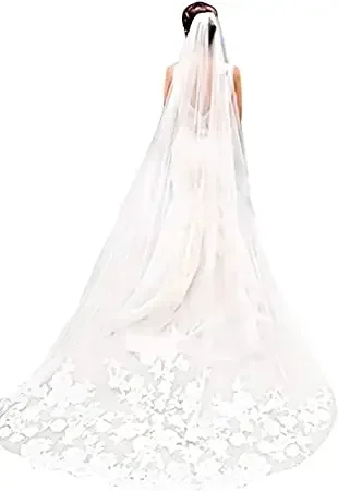 

Однослойная свадебная фата с кружевной вышивкой и кружевной кромкой, 3 м, с гребнем