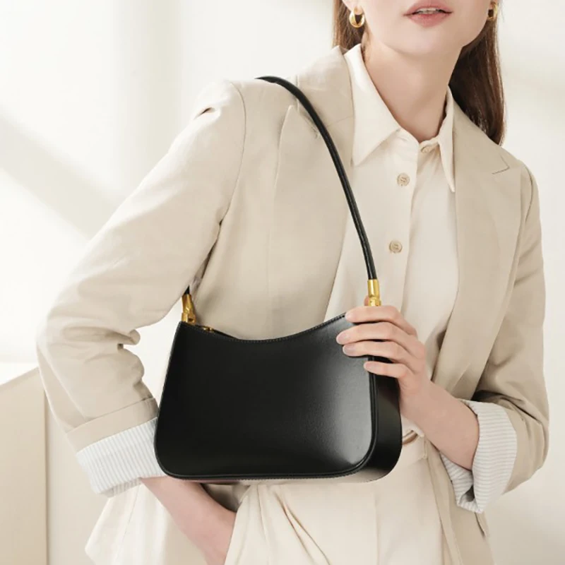 2025 جديد النمط الفرنسي الرغيف الفرنسي حقيبة كتف جلد طبيعي خمر تحت الإبط محفظة المتخصصة موضة التنقل حقيبة يد للنساء #2