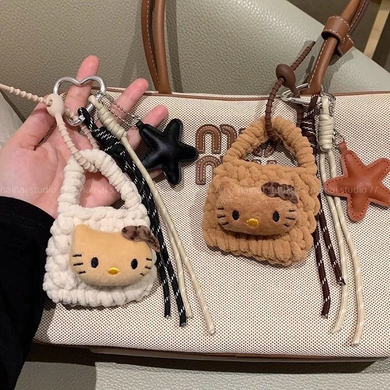 

Wind Korean-style zero wallet with black leather and leopard print, KT cat earphone storage bag, hanging ornament, hanging strin
