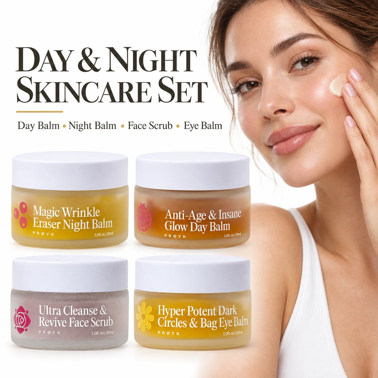Multi Functional Face Care Set Day Cream Night Balm Eye Balm Facial Scrub Hydrating Brightening Pore Care Gift Box