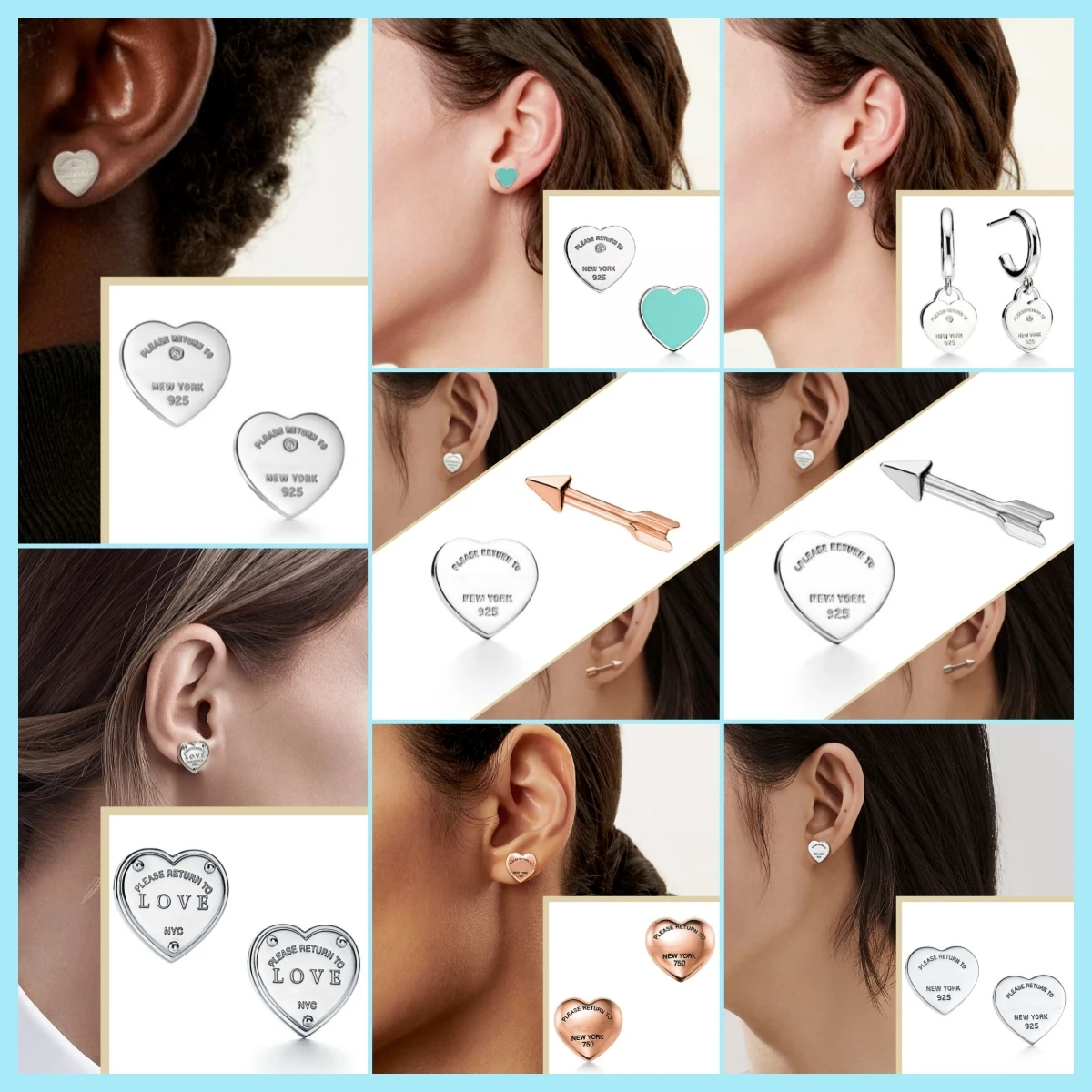 S925 silver classic Tiffany earrings Return toTiffany series earrings with heart shape, various styles to choose from, stylish