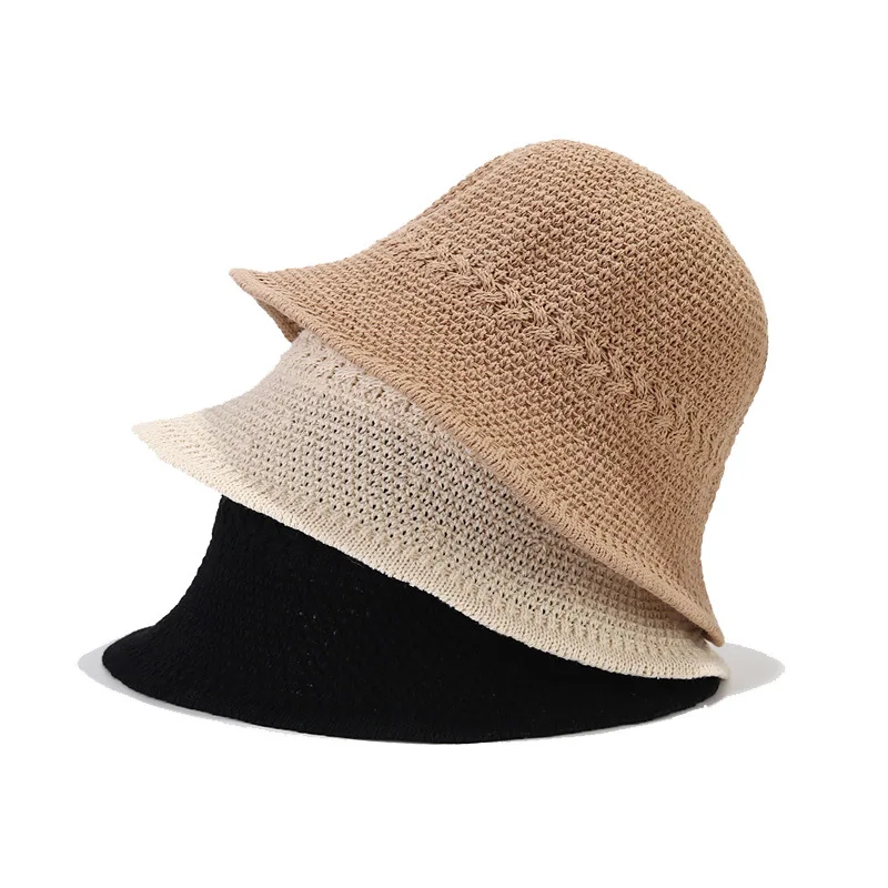 Summer New Casual Thin Section of Pure Color Hollow Knit Fisherman Hat