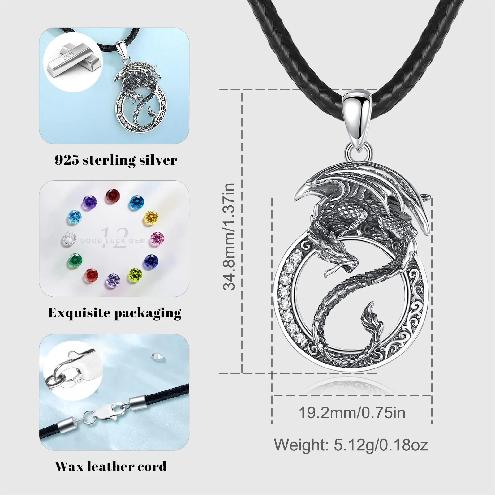 Eudora 925 Sterling Silver Dragon Yin Yang Pendant for women man Vintage Round Amulet Necklace Personality Jewelry Party Gift