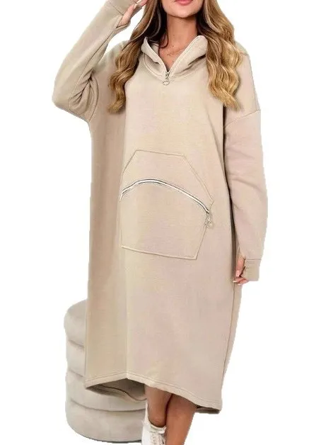 Solto com capuz zíper dr feminino casual suor saia longa sve fibra de poliéster cor pura primavera outono faion