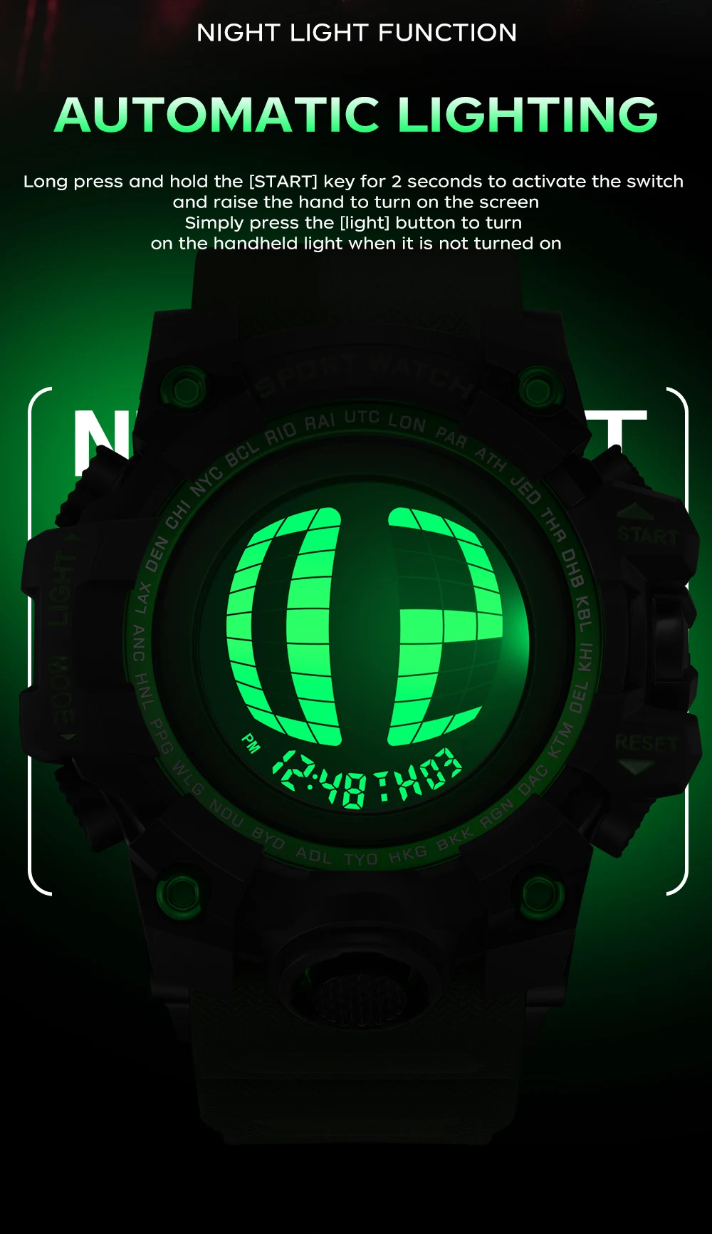 SANDA 새로운 2200 패션 학생 전자 시계 스포츠 다기능 방수 카운트 다운 학생 전자 디지털 시계