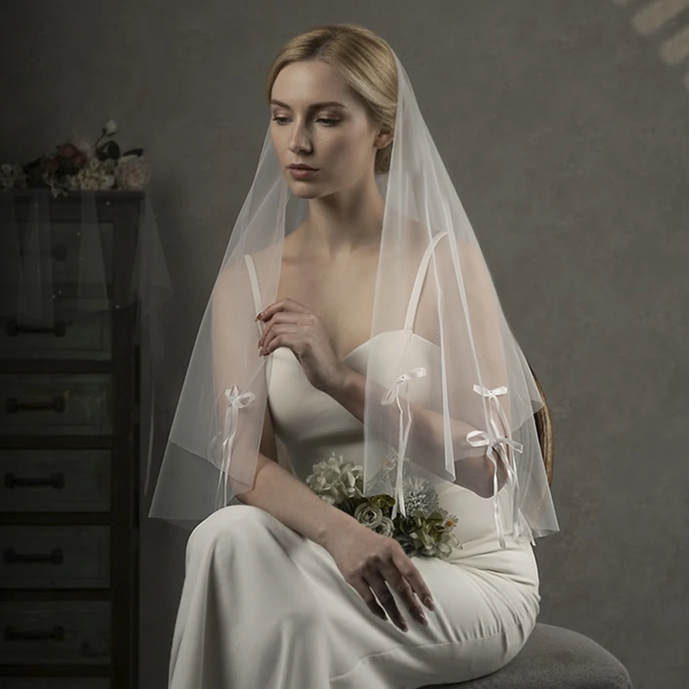 

Короткая свадебная фата с бантом, модные аксессуары, украшение для свадебной вечеринки