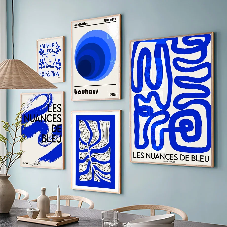 لوحة قماشية لغرفة المعيشة ، لون أزرق كلاين تجريدي ، بيكاسوس باوهاوس ، ملصقات ومطبوعات خط الهندسة ، فن جداري ، صورة زخرفية #2