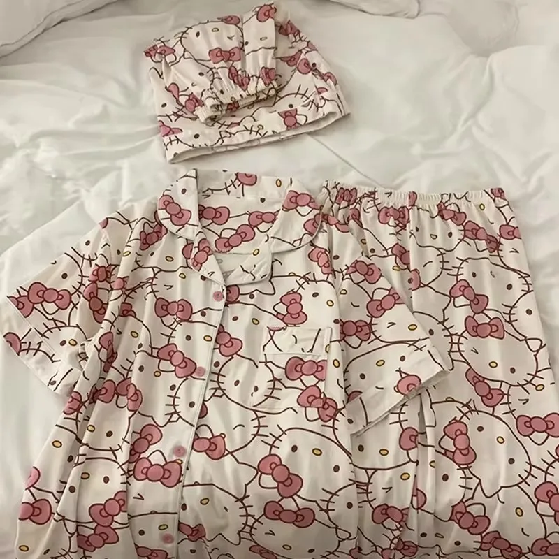 Anime Sanrio Long Short Pajamas Hello Kitty Kawaii Cartoon Loose Sleepwear Sets Spring And Summer Necessities Girl Birthday Gift