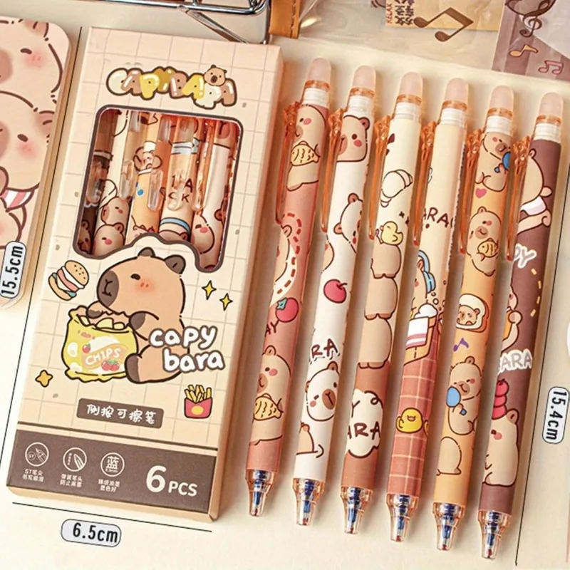 34 Stück/Set süßer Capybara löschbarer Gelstift, 0,5 mm blaue Tinte, einziehbar/feiner Punkt, geeignet für Schulbedarf, Büro, Lehrer, Geschenke