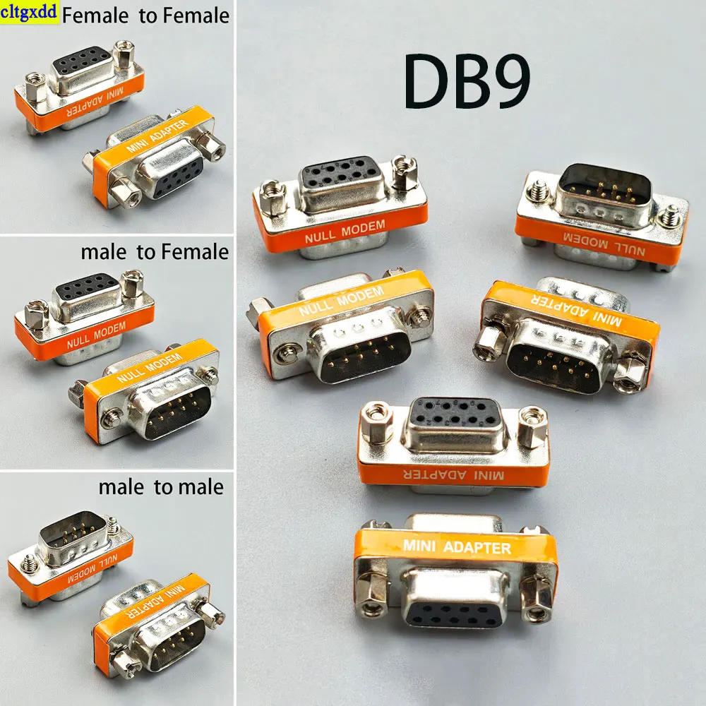 Cltgxdd 1piece DB9 9Pin Mini Null Modem Adapter, Male to Female Crossover Adapter, RS232 Female to Female Serial Port to VGA