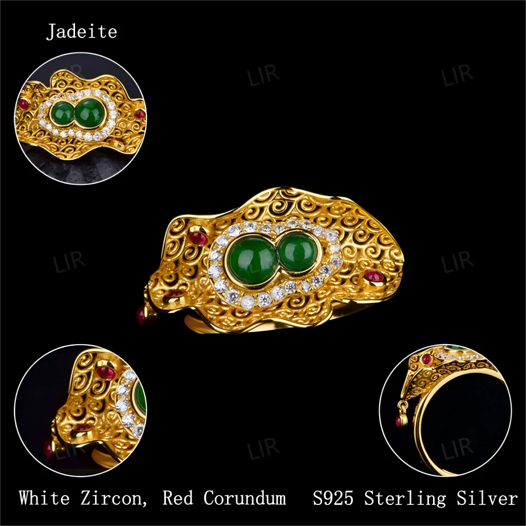 خاتم مفتوح من الفضة S925 للنساء: مجوف من اليشم الهيتي الطبيعي |   فنغ شوي النار + الحظ الوظيفي + شهادة المجوهرات